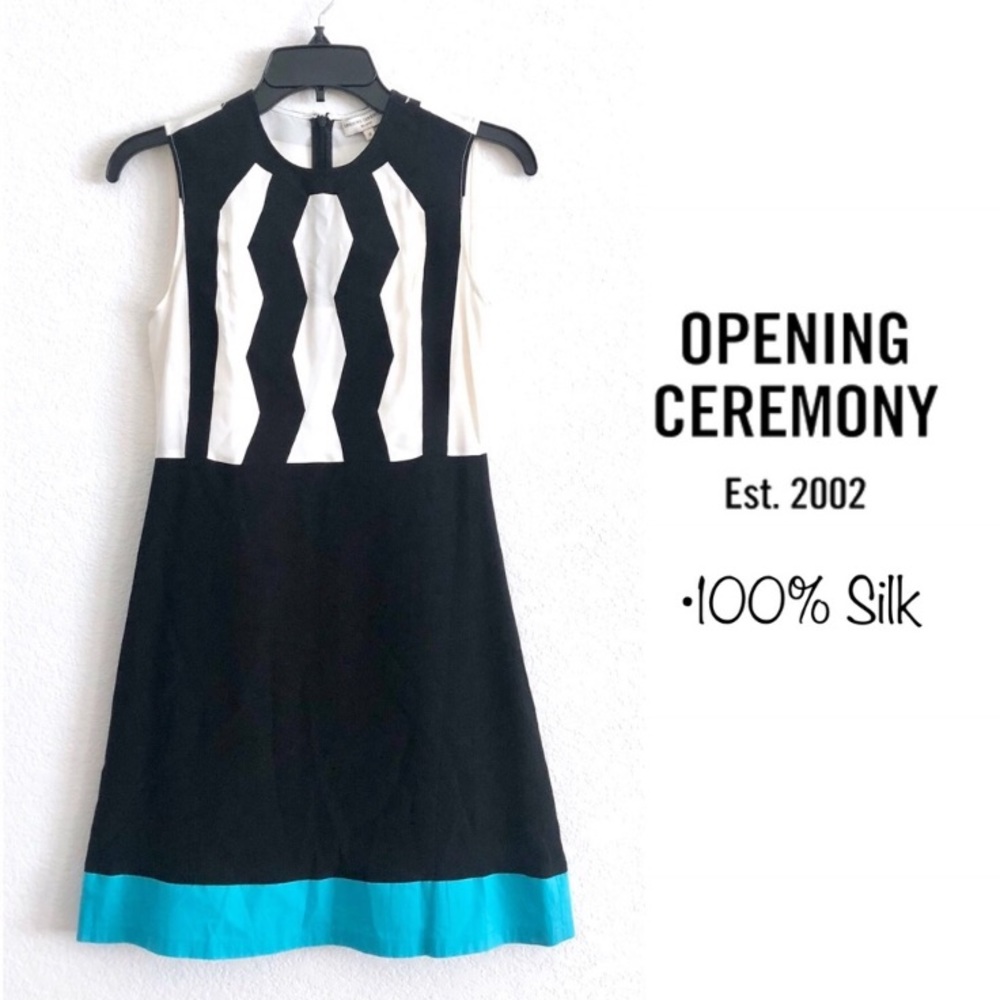 Opening Ceremony Black White Dress with Turquoise Hem